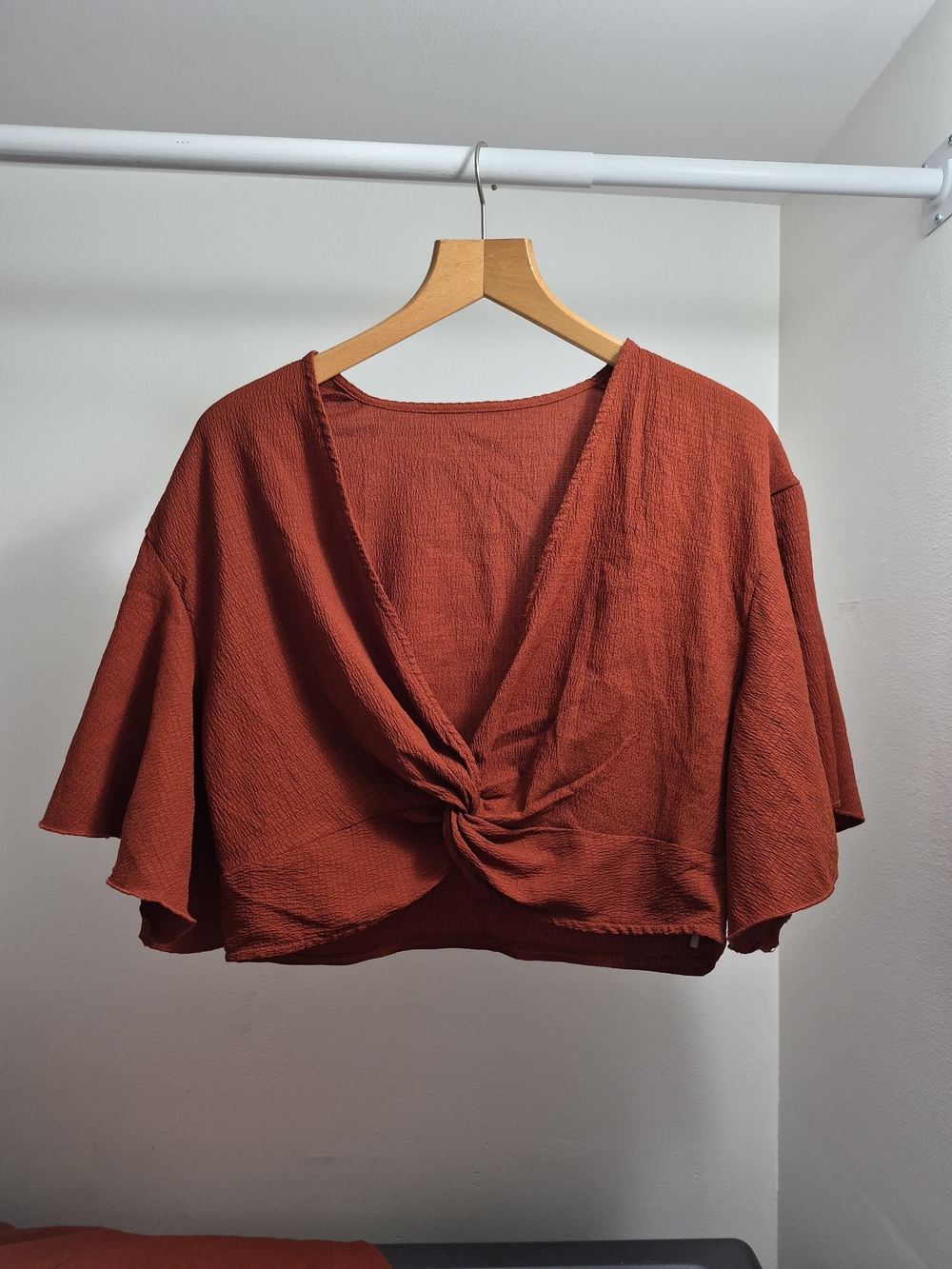 Womens Rust Knot-Front V-Neck Two Pieces Set